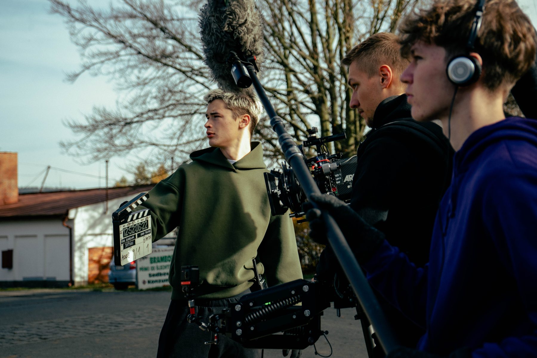 Max Jandora on set of the film Svítání